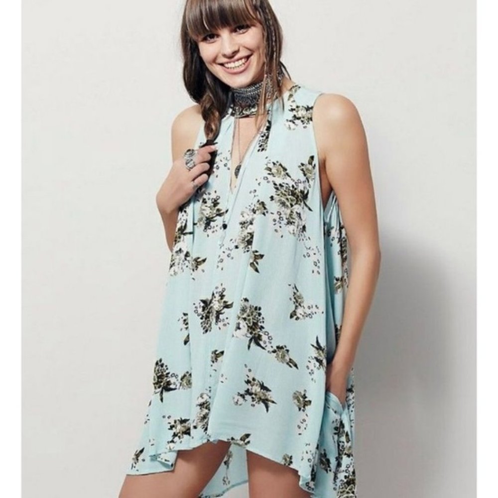 FREE PEOPLE Tree Swing Tunic Top Mint Green Floral - Picture 1 of 5